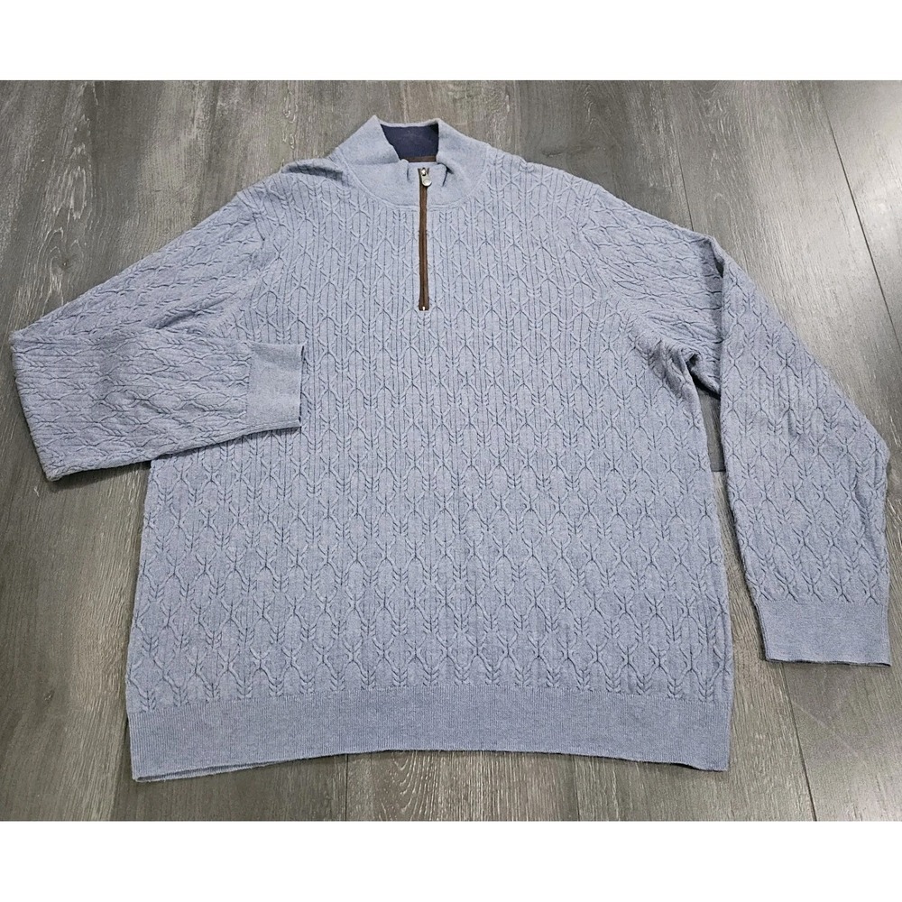 Jos A Bank Traditional Fit Cable Knit 1/4 Zip Pullover Men XL Blue Preppy Office